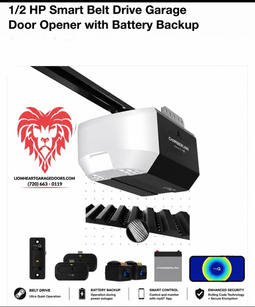 Chamberlain 1/2 HP smart belt drive garage door opener with battery backup and myQ